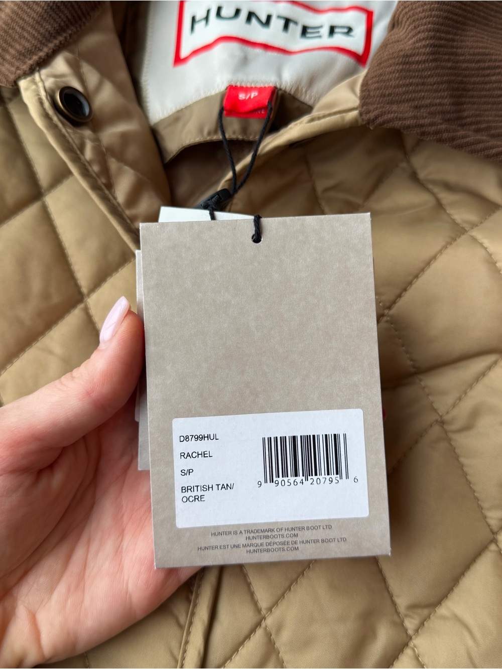 Hunter Quilted Beige Barn Jacket with Brown Corduroy Collar British Coat Brown - Picture 3 of 11